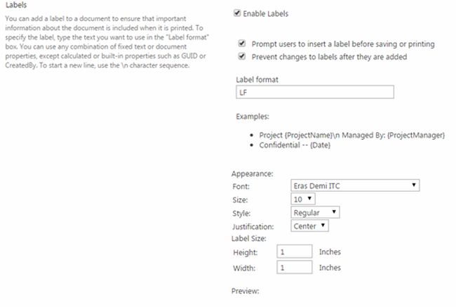 Labels policy section